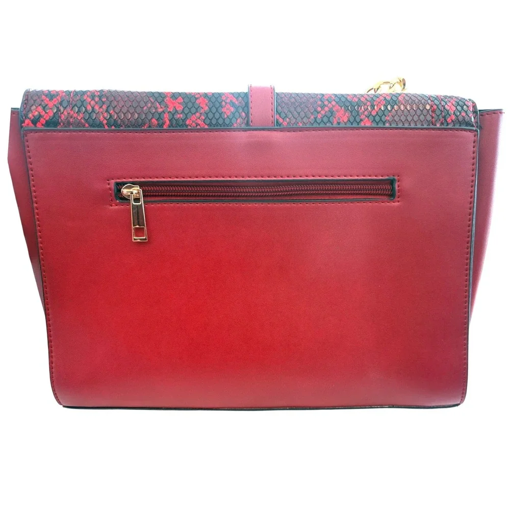 Mia K. Collection‎ Red Black Snakeskin Embossed Vegan Leather Crossbody Bag